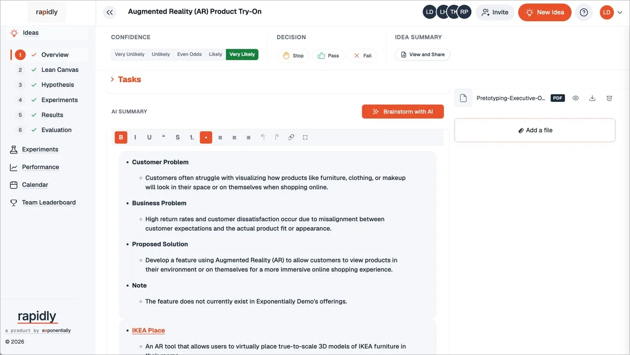 Rapidly software live idea workspace with Brainstorm with AI